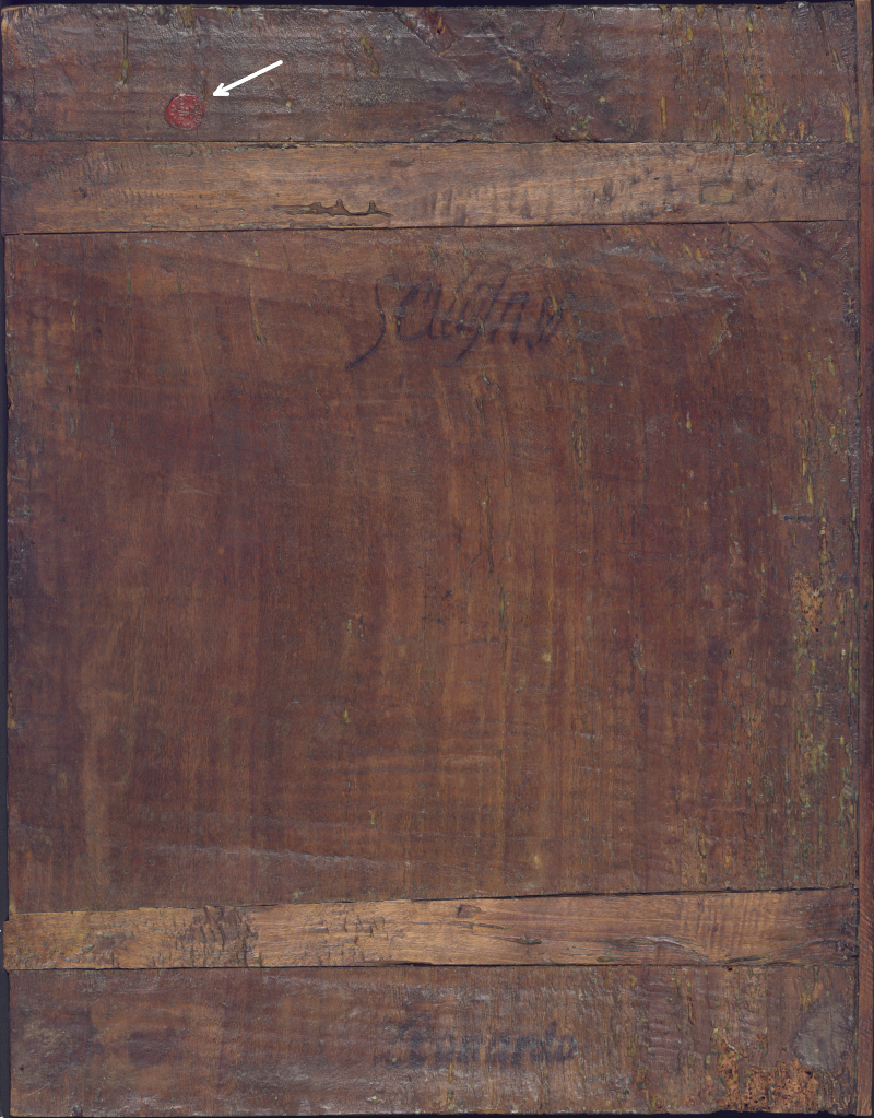 Location of the seal on the back of Christ Carrying the Cross